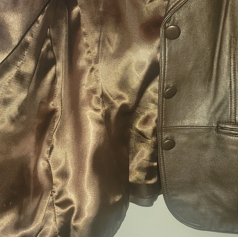 Bernardo  Metallic Bronze Gold Genuine Leather Blazer Coat Jacket - Picture 5 of 11